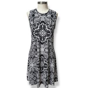 Karen Kane A Line Knit Dress Womens M Black White Beach Summer Casual Lined Boho